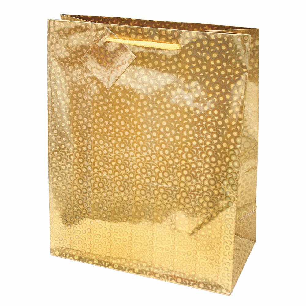 Dísztasak CREATIVE Special Hologram M 18x23x10 cm egyszínű arany sodort füles