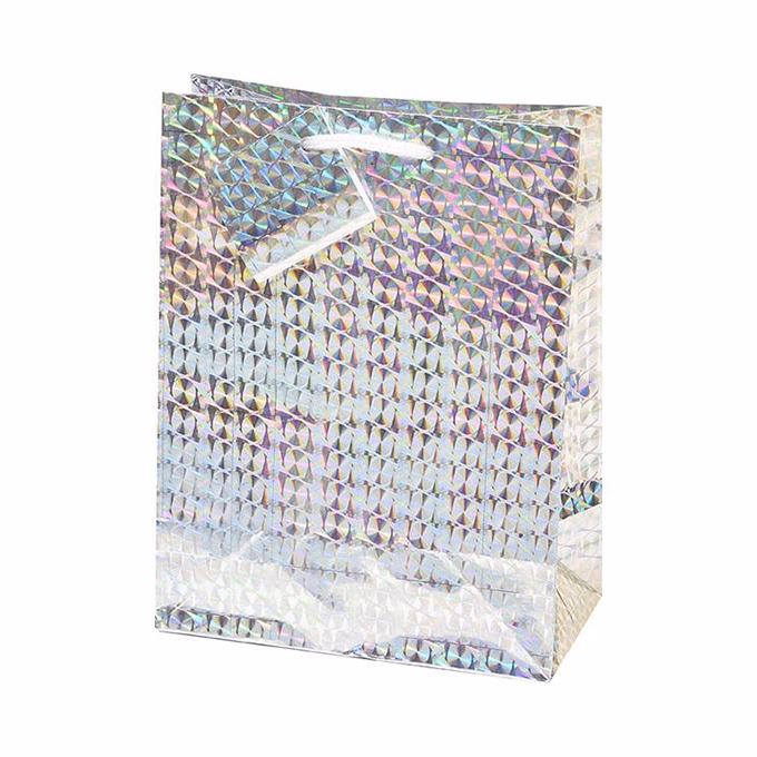 Dísztasak CREATIVE Special Hologram M 18x23x10 cm egyszínű ezüst sodort füles