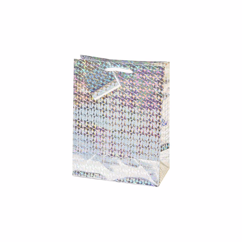 Dísztasak CREATIVE Special Hologram M 18x23x10 cm egyszínű ezüst sodort füles