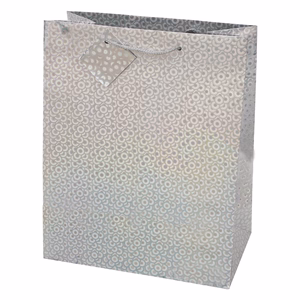 Dísztasak CREATIVE Special Hologram M 18x23x10 cm egyszínű ezüst sodort füles