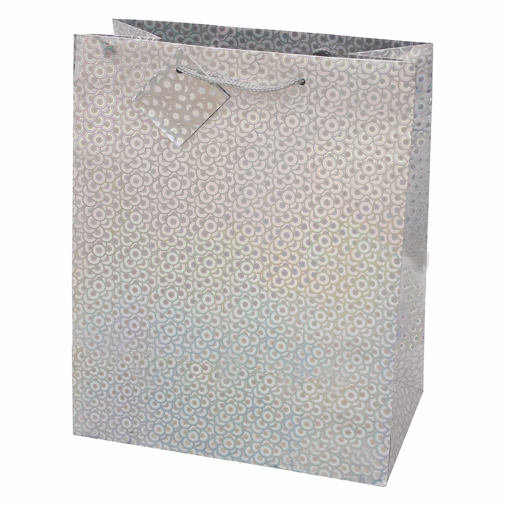 Dísztasak CREATIVE Special Hologram M 18x23x10 cm egyszínű ezüst sodort füles