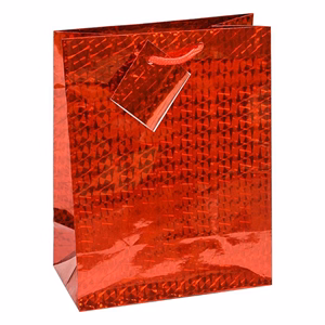 Dísztasak CREATIVE Special Hologram M 18x23x10 cm egyszínű piros sodort füles