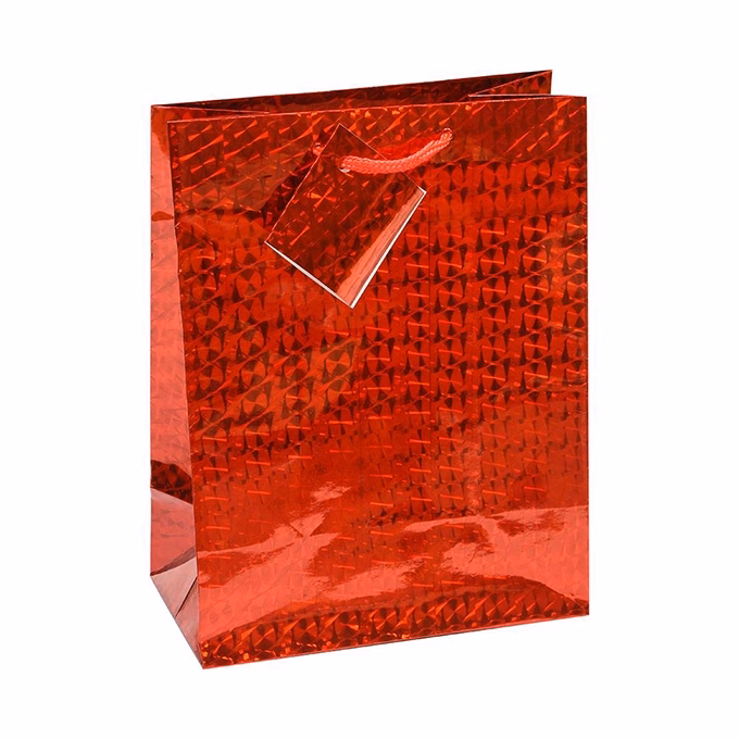 Dísztasak CREATIVE Special Hologram M 18x23x10 cm egyszínű piros sodort füles