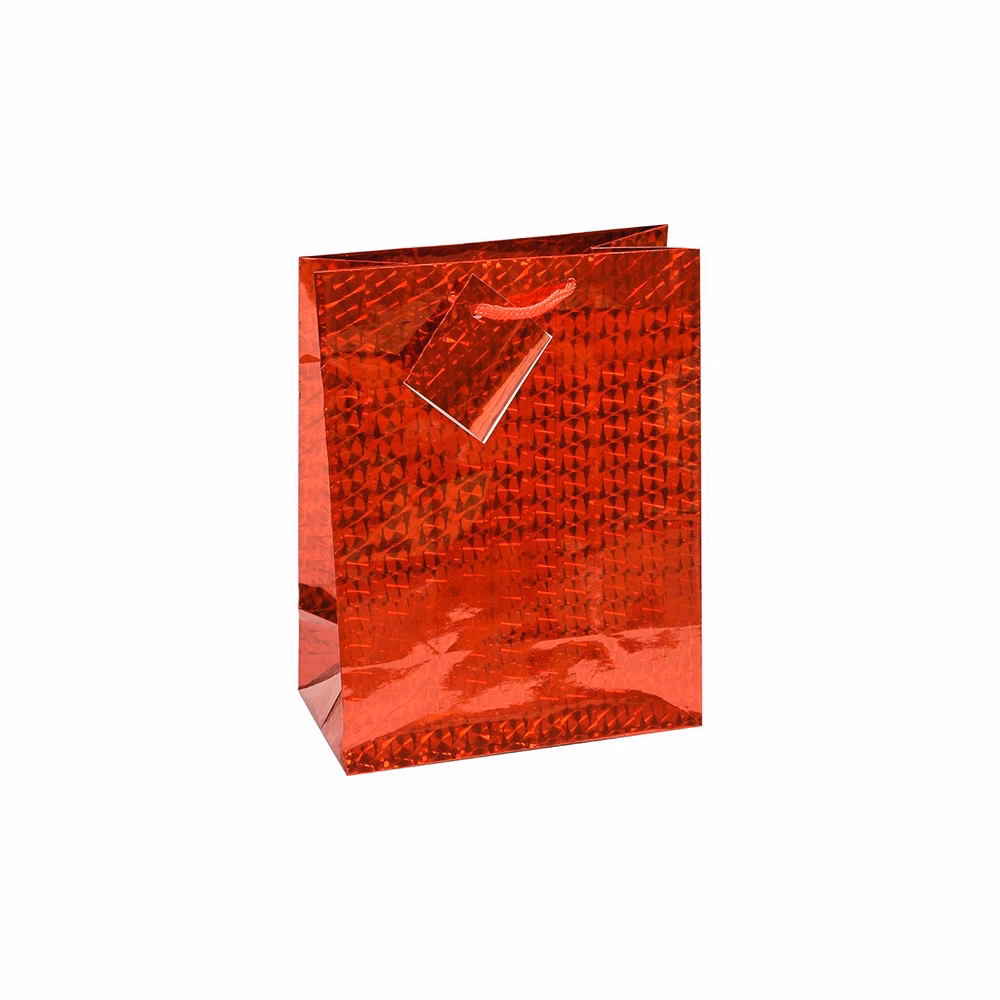 Dísztasak CREATIVE Special Hologram M 18x23x10 cm egyszínű piros sodort füles