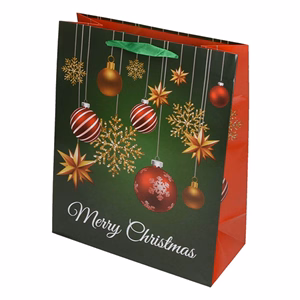 Dísztasak CREATIVE Special L 26x32x12 cm karácsonyi színes mintás fényes glitteres szalagfüles