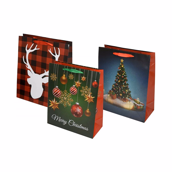 Dísztasak CREATIVE Special L 26x32x12 cm karácsonyi színes mintás fényes glitteres szalagfüles