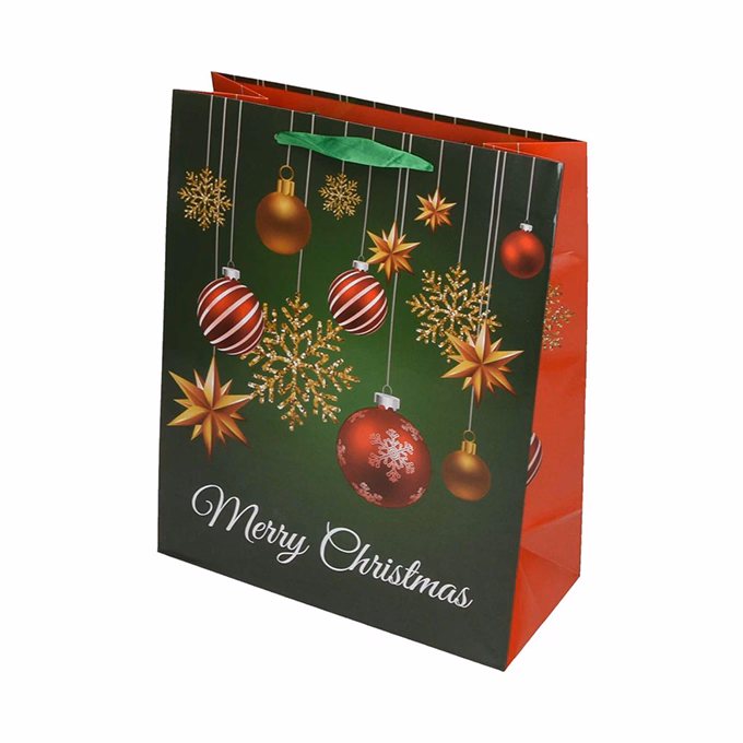 Dísztasak CREATIVE Special L 26x32x12 cm karácsonyi színes mintás fényes glitteres szalagfüles