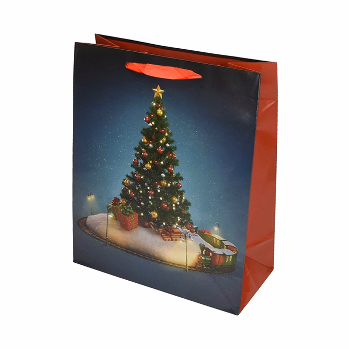 Dísztasak CREATIVE Special L 26x32x12 cm karácsonyi színes mintás fényes glitteres szalagfüles