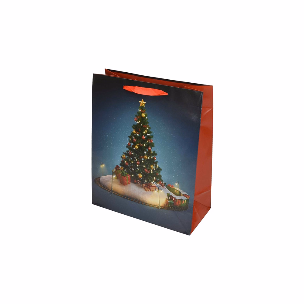 Dísztasak CREATIVE Special L 26x32x12 cm karácsonyi színes mintás fényes glitteres szalagfüles