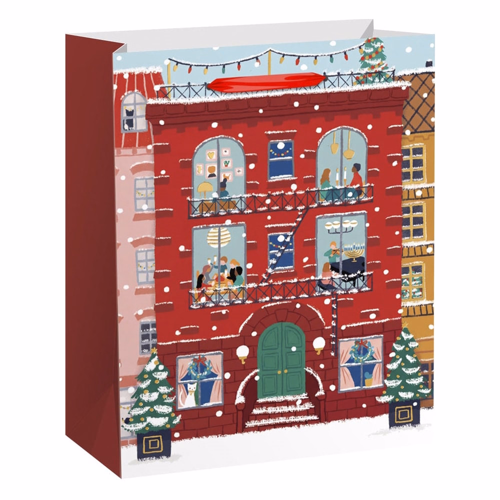 Karácsonyi dísztasak CREATIVE Special L 26x33x12 cm színes mintás fényes glitteres szalagfüles