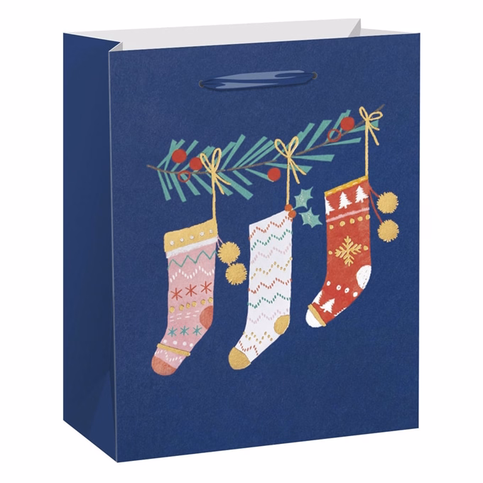 Karácsonyi dísztasak CREATIVE Special L 26x33x12 cm színes mintás fényes glitteres szalagfüles