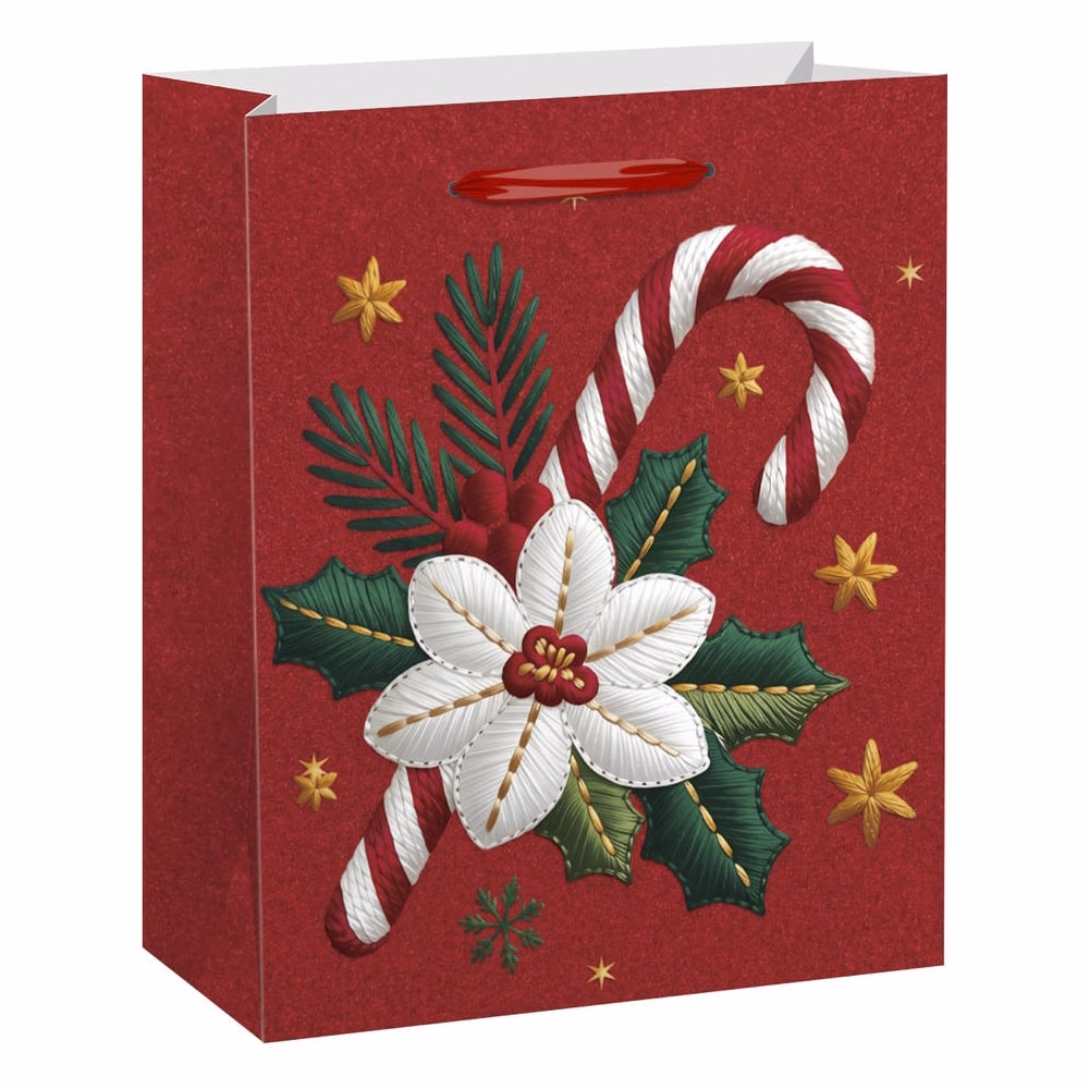 Karácsonyi dísztasak CREATIVE Special L 26x33x12 cm színes mintás fényes glitteres szalagfüles