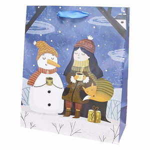 Karácsonyi dísztasak CREATIVE Special L 26x32x16 cm hóember mintás színes fényes sodort füles