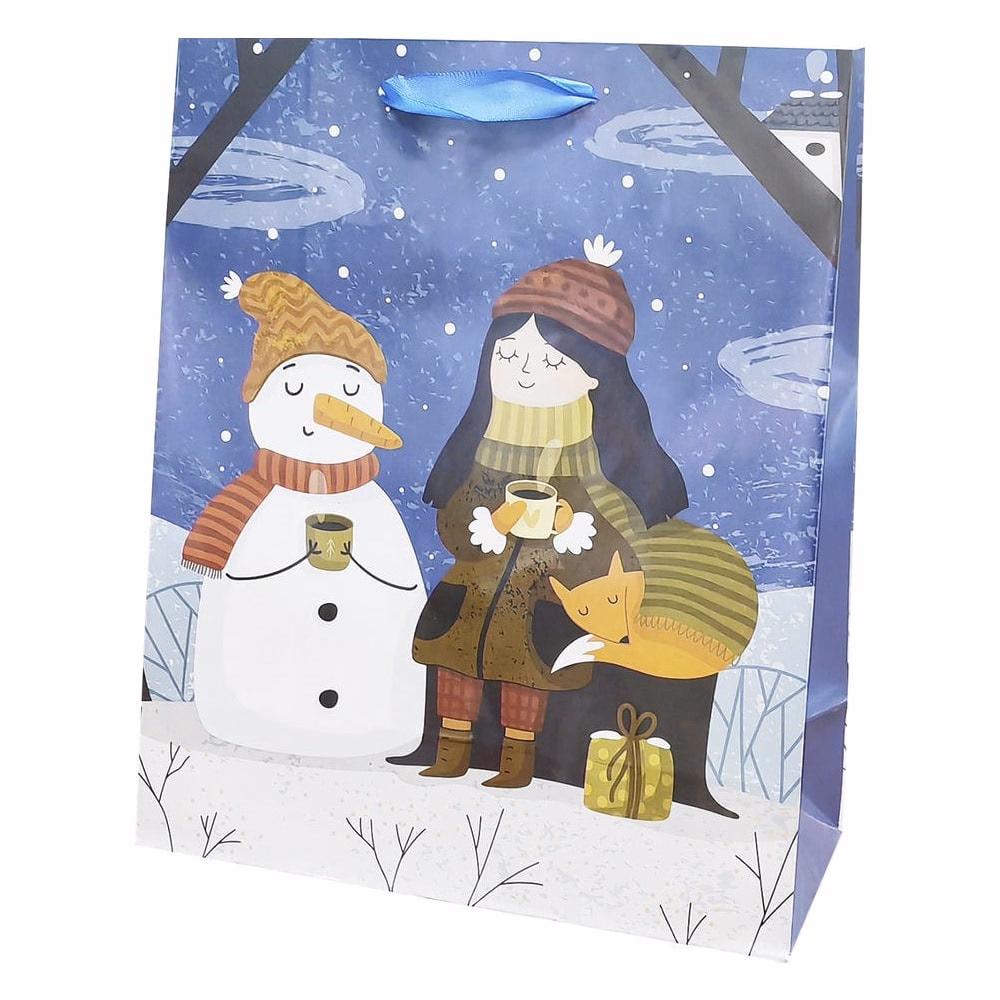 Karácsonyi dísztasak CREATIVE Special L 26x32x16 cm hóember mintás színes fényes sodort füles