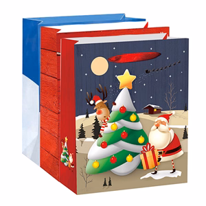 Dísztasak CREATIVE Special M 18x23x10 cm karácsonyi gyerek mintával színes fényes szalagfüles