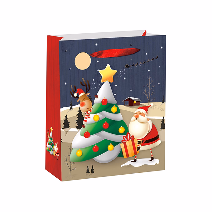 Dísztasak CREATIVE Special M 18x23x10 cm karácsonyi gyerek mintával színes fényes szalagfüles