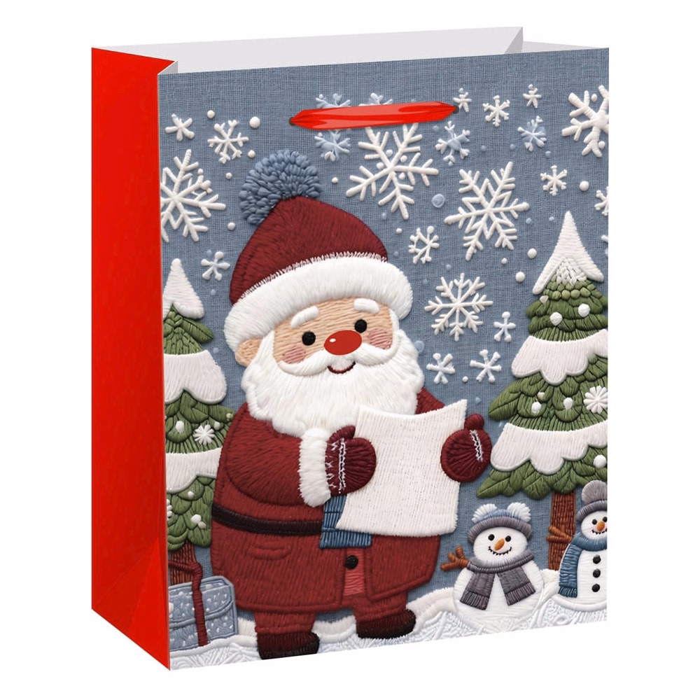 Karácsonyi dísztasak CREATIVE Special M 18x23x10 cm mikulás mintával színes fényes szalagfüles