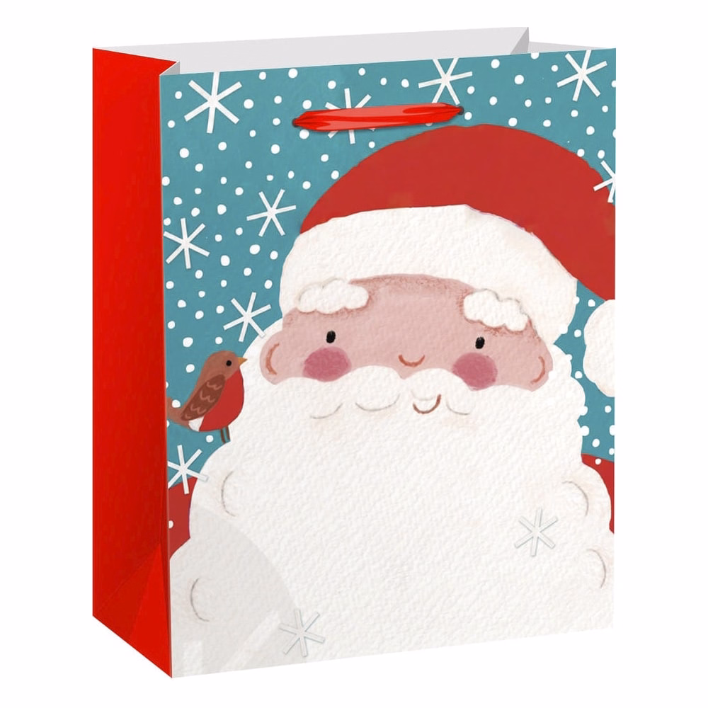 Karácsonyi dísztasak CREATIVE Special M 18x23x10 cm mikulás mintával színes fényes szalagfüles