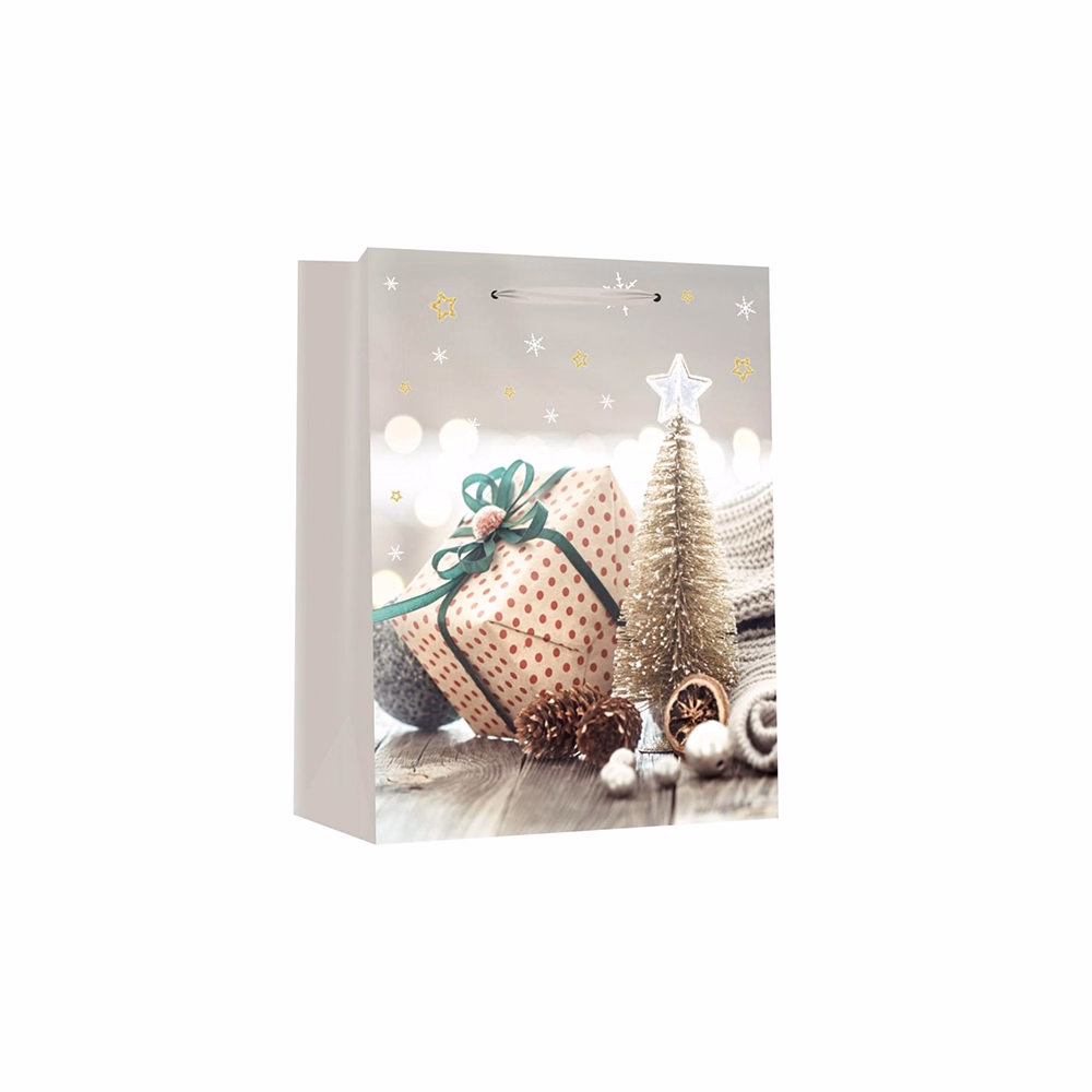 Dísztasak CREATIVE Special M 18x23x10 cm karácsonyi színes fényes szalagfüles