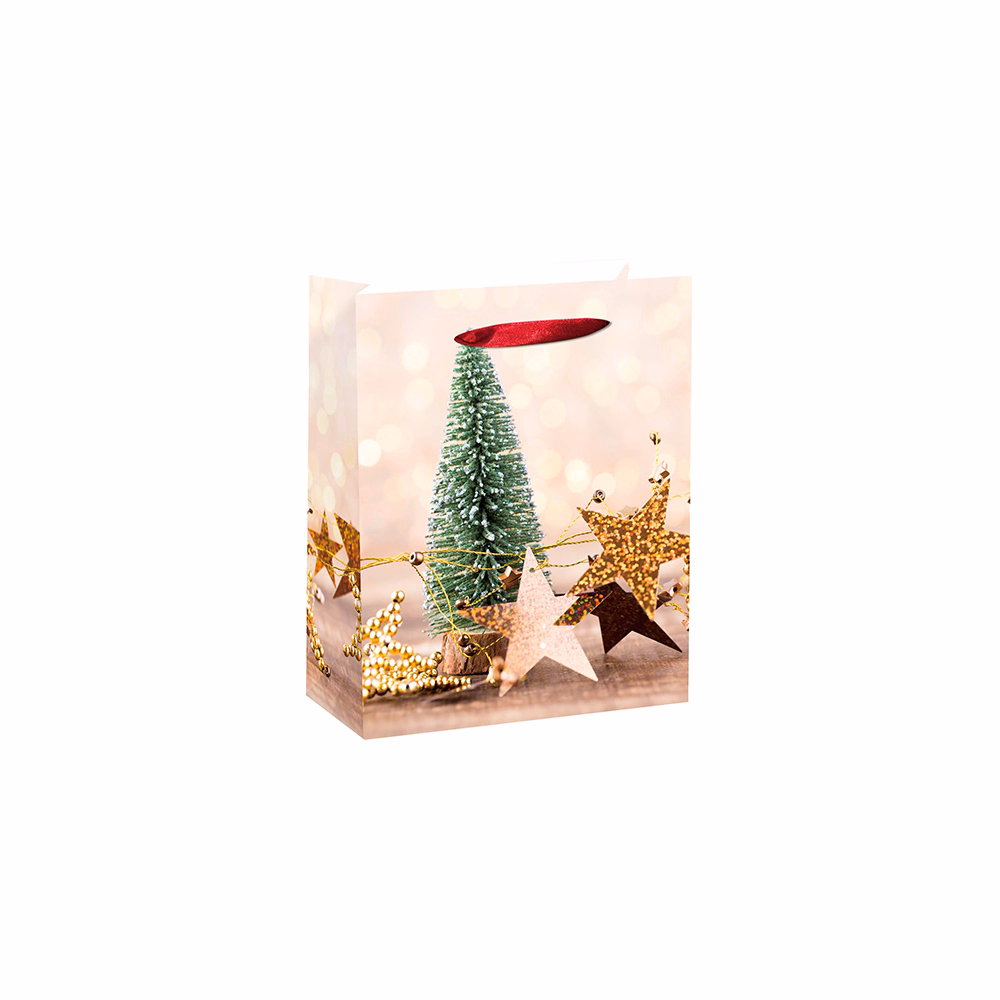 Dísztasak CREATIVE Special M 18x23x10 cm karácsonyi színes fényes szalagfüles