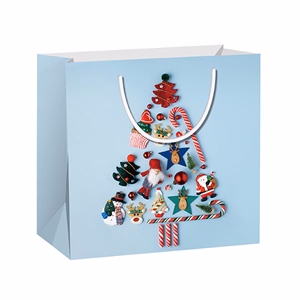 Dísztasak CREATIVE Special S 14x14x6,5 cm karácsonyi színes fényes 2 mintával szalagfüles