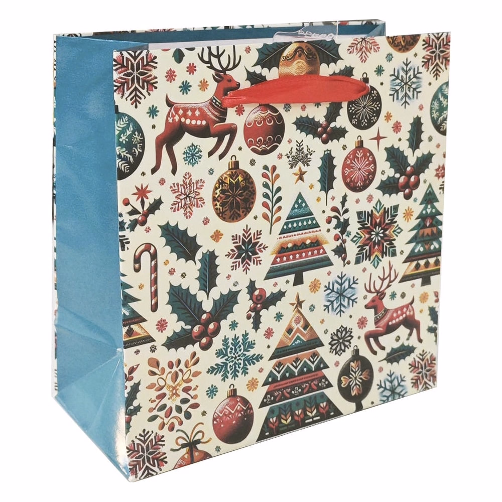 Karácsonyi dísztasak CREATIVE Special S 14x14x6,5 cm színes fényes szalagfüles