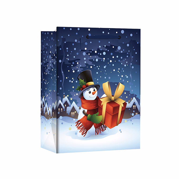 Dísztasak CREATIVE Special XL 33x45x16 cm karácsonyi hóemberes színes fényes szalagfüles