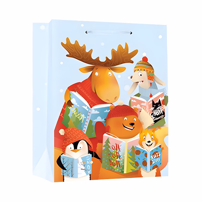 Dísztasak CREATIVE Special XL 40,6x16,5x55 cm karácsonyi állat mintás színes fényes szalagfüles