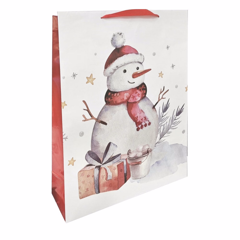 Karácsonyi dísztasak CREATIVE Special XXL 47x60x16 cm hóemberes színes fényes szalagfüles