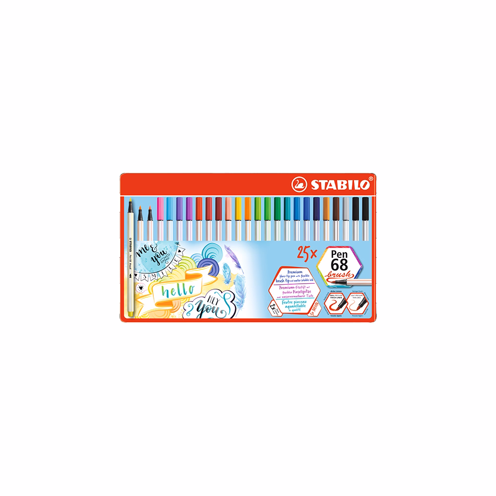 Ecsetfilc STABILO Pen 68 Brush 25  darabos fémdobozban Ecsetfilc STABILO Pen 68 Brush 25  darabos fémdobozban