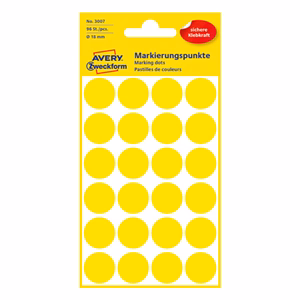 Etikett AVERY 3007 jelölőpont 18mm sárga 96 darabos