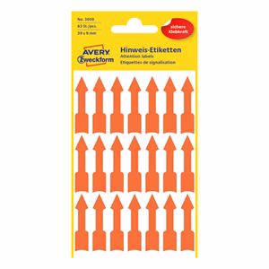 Etikett AVERY 3008 nyíl alakú fluoreszkáló piros 39x9mm 63 címke/csomag