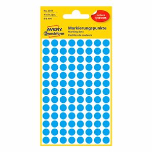 Etikett AVERY 3011 jelölőpont 8mm kék 416 darabos