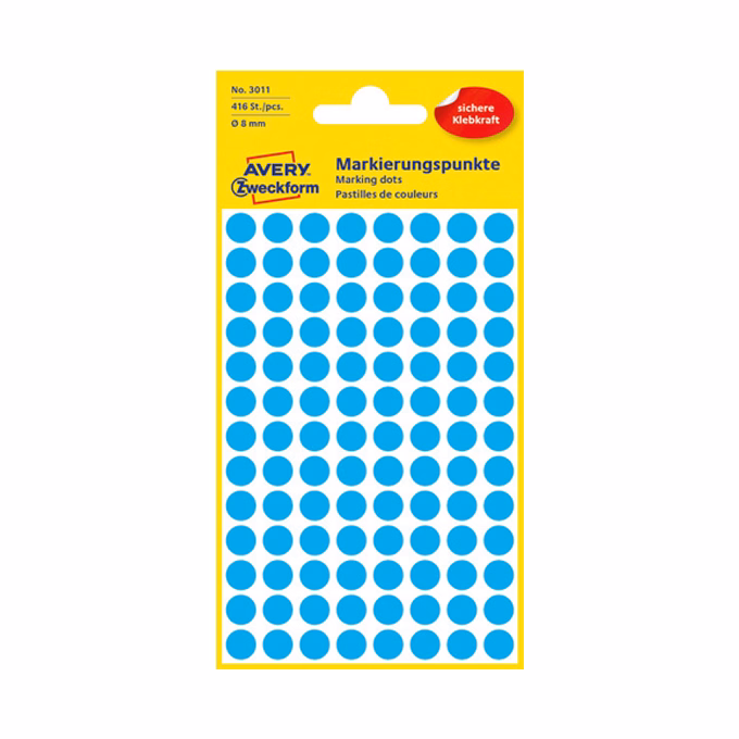 Etikett AVERY 3011 jelölőpont 8mm kék 416 darabos