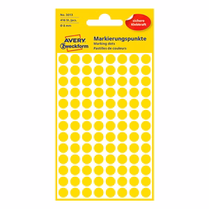 Etikett AVERY 3013 jelölőpont 8mm sárga 416 darabos
