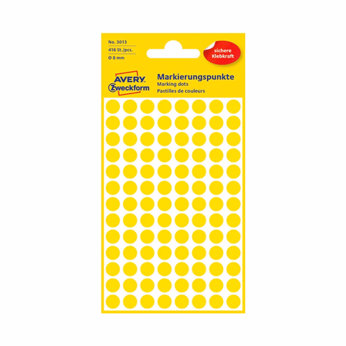 Etikett AVERY 3013 jelölőpont 8mm sárga 416 darabos