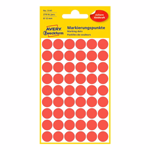 Etikett AVERY 3141 jelölőpont 12mm piros 270 darabos