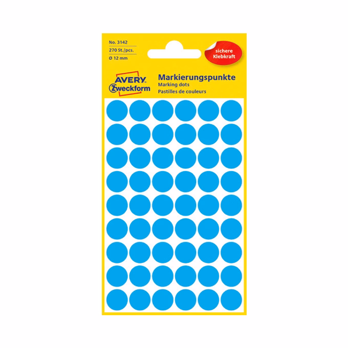 Etikett AVERY 3142 jelölőpont 12mm kék 270 darabos