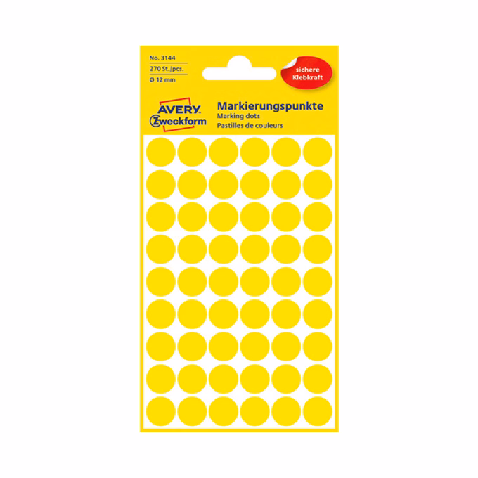 Etikett AVERY 3144 jelölőpont 12mm sárga 270 darabos
