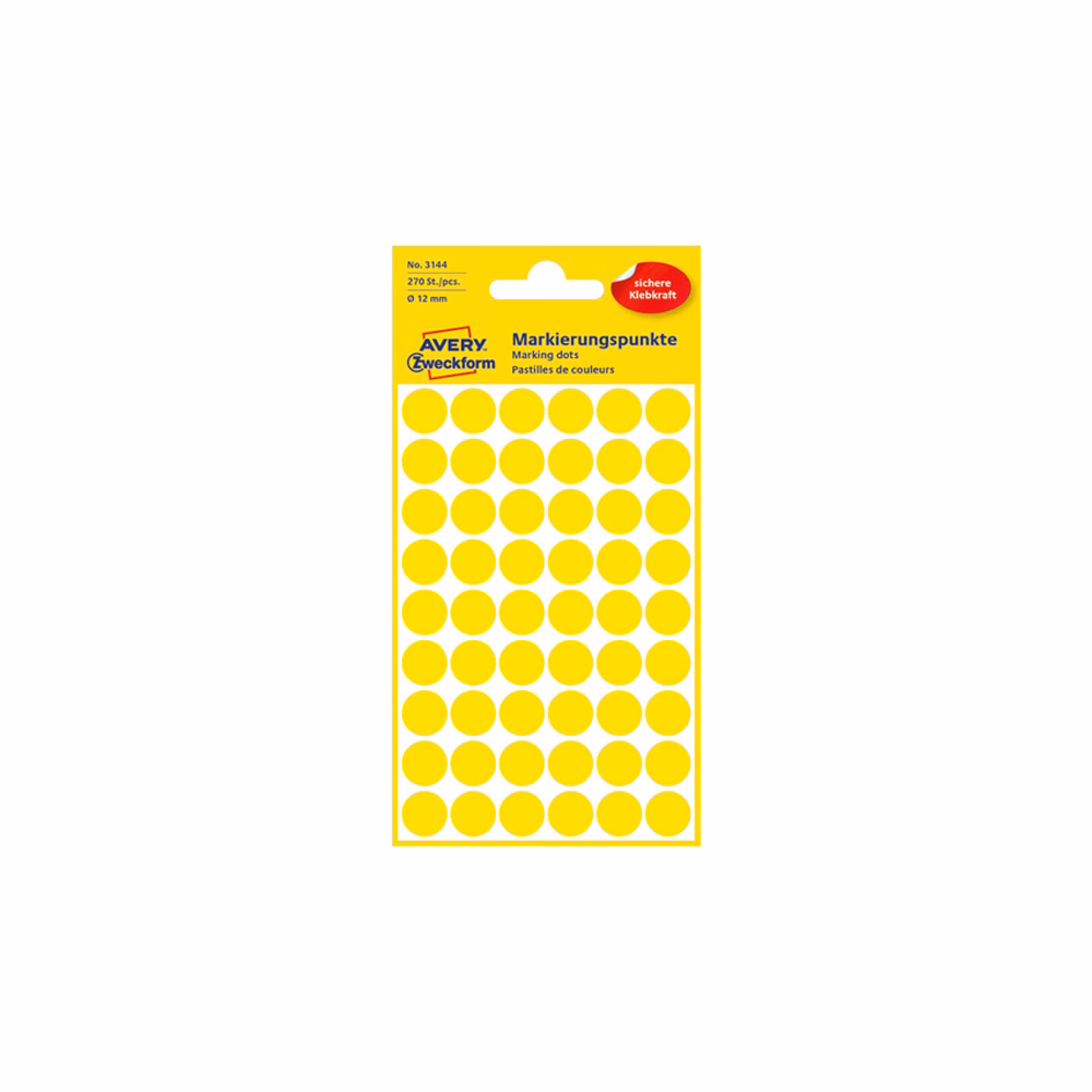 Etikett AVERY 3144 jelölőpont 12mm sárga 270 darabos