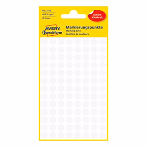 Etikett AVERY 3175 jelölőpont 8mm fehér 416 darabos