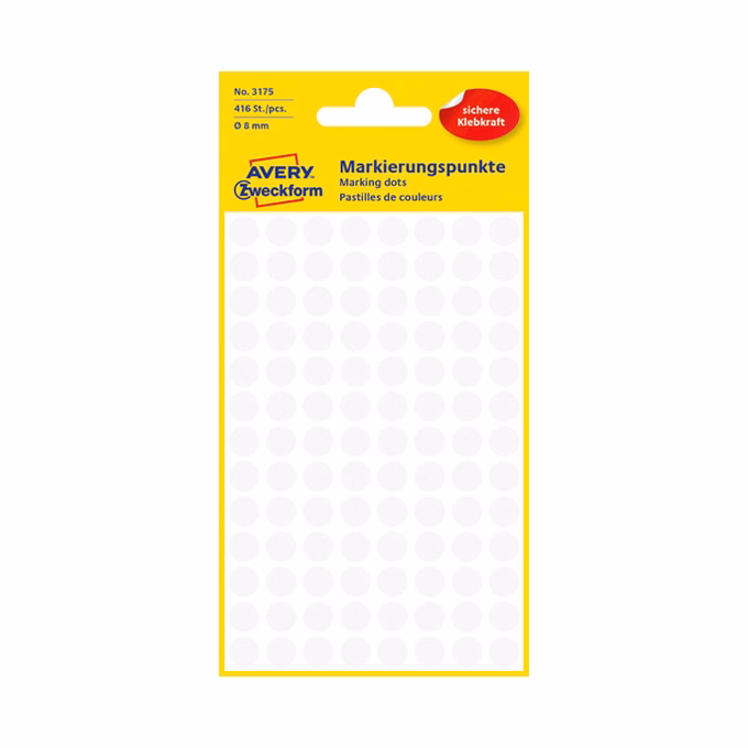 Etikett AVERY 3175 jelölőpont 8mm fehér 416 darabos