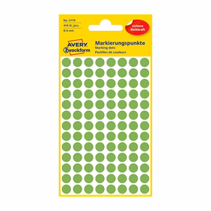 Etikett AVERY 3179 jelölőpont 8mm neon zöld 416 darabos
