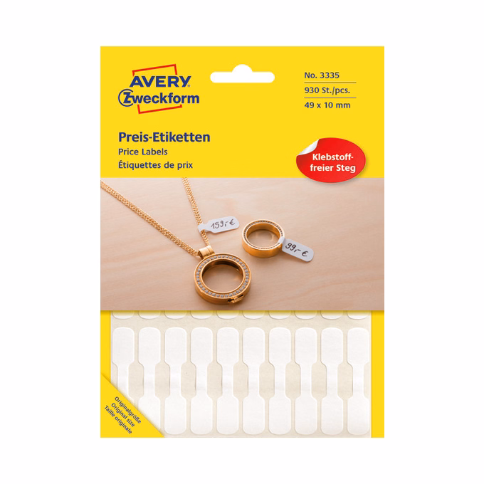 Etikett AVERY 3335 49x10 ékszercímke 924 címke/csomag 28 lapos