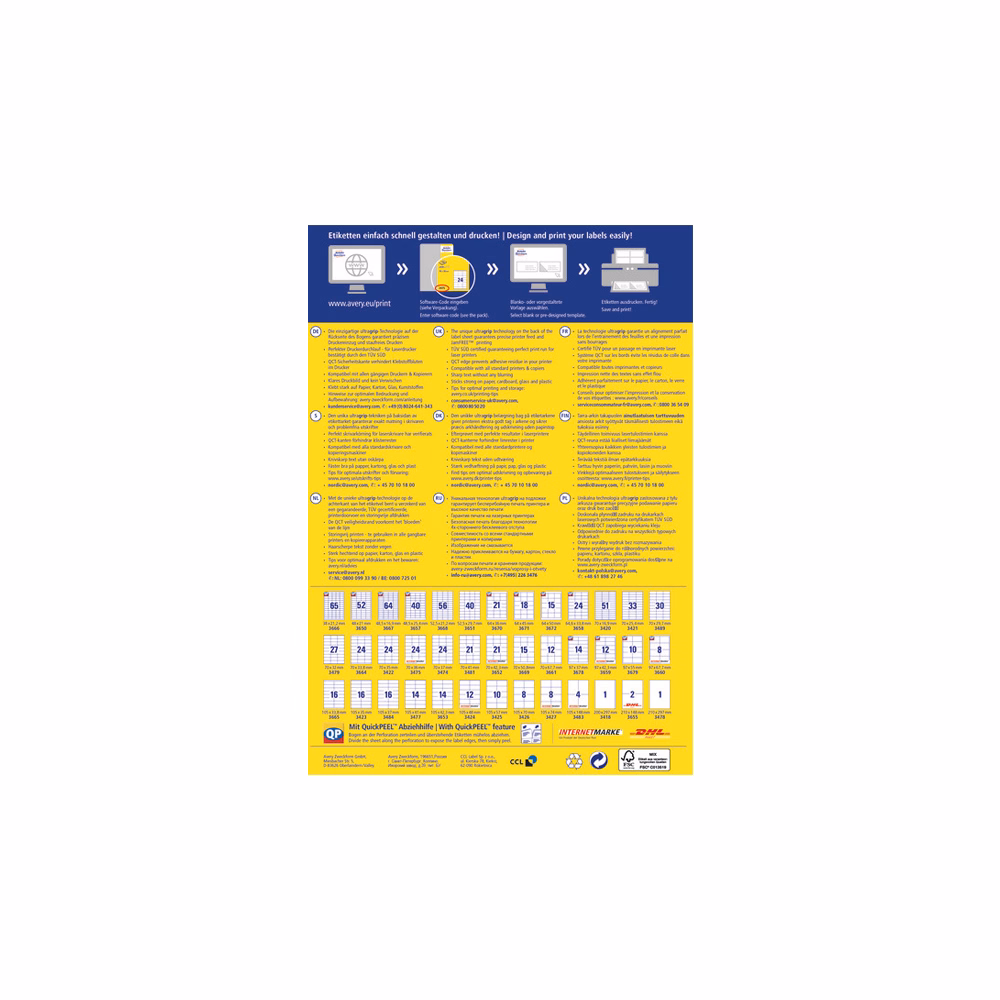 Etikett AVERY 3423 105x35mm univerzális 1600 címke/doboz 100 ív/doboz