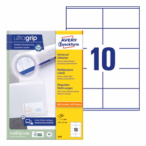 Etikett AVERY 3425 105x57mm univerzális 1000 címke/doboz 100 ív/doboz