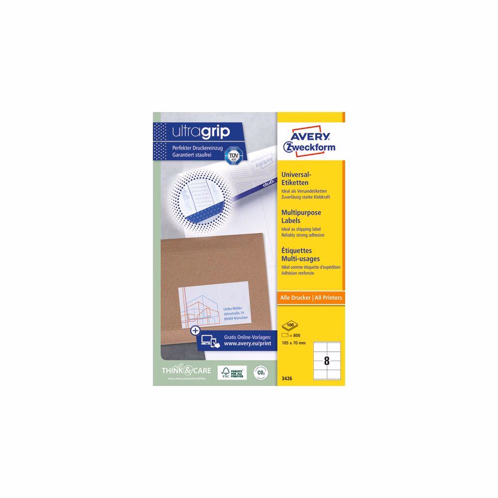 Etikett AVERY 3426 105x70 mm fehér univerzális 800 címke/doboz 100 ív/doboz