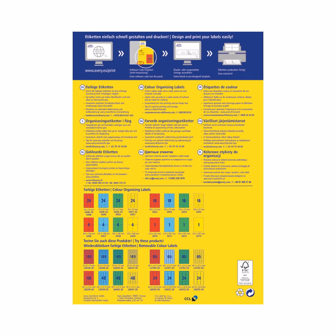 Etikett AVERY 3452 105x37mm univerzális piros 1600 címke/doboz 100 ív/doboz