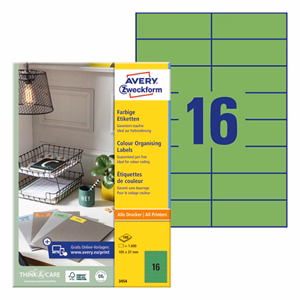 Etikett AVERY 3454 105x37mm univerzális zöld 1600 címke/doboz 100 ív/doboz