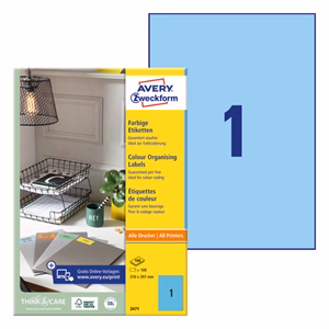 Etikett AVERY 3471 210x297 mm kék univerzális 100 címke/doboz 100 ív/doboz